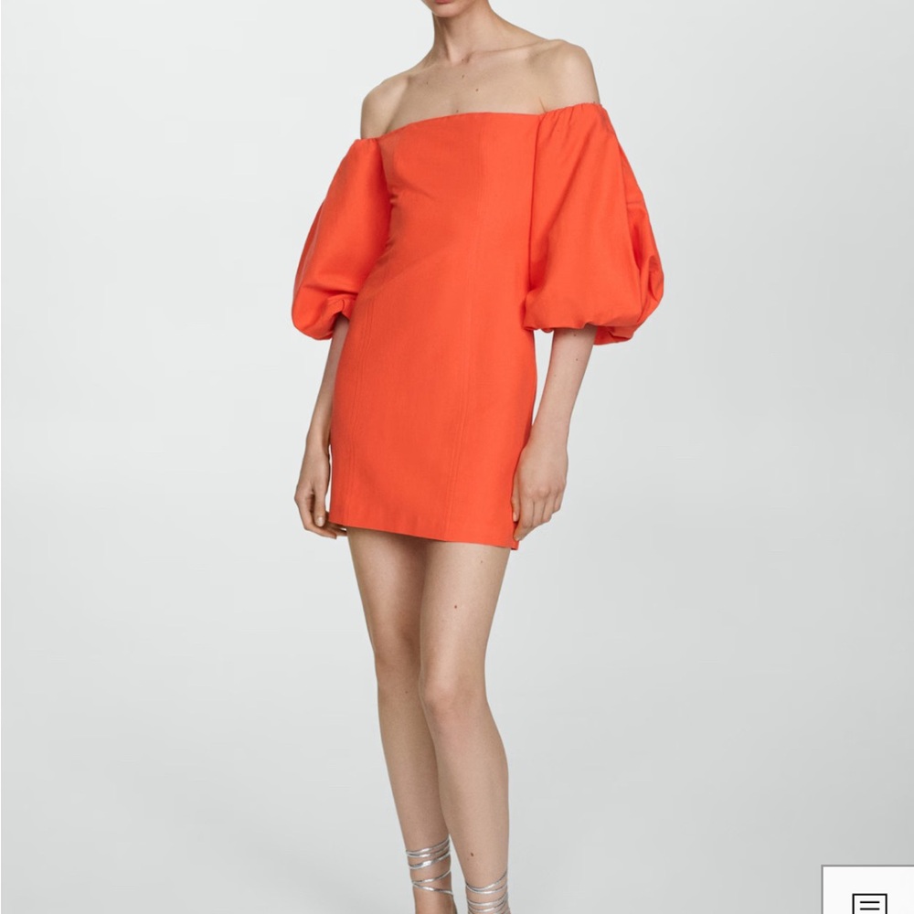Mango Vibrant Orange Off-Shoulder Mini Dress